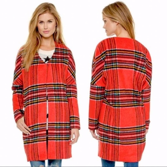 Maison Scotch Punk Radar Plaid Cocoon Wool Blend Coat Size 8 - Picture 1 of 16